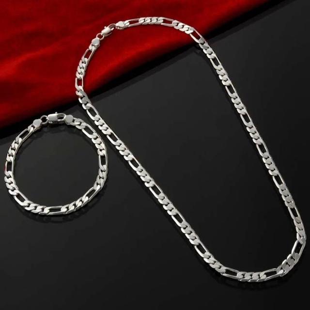TEMU 2pcs Set Silver Plated Bracelet Necklace Jewelry Set Chain Diy 4mm Men's Women's Christmas Gift Pendant Wedding