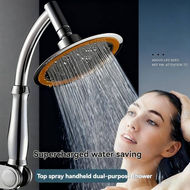 TEMU 1pc - Shower Nozzle 6-inch Pressure Handheld Dual-use Shower Head, Handheld Or Fixed, Double Handle - , Leak-proof Design, Provides Ultimate Shower Experience, Suitable For Bathroom,for Shower