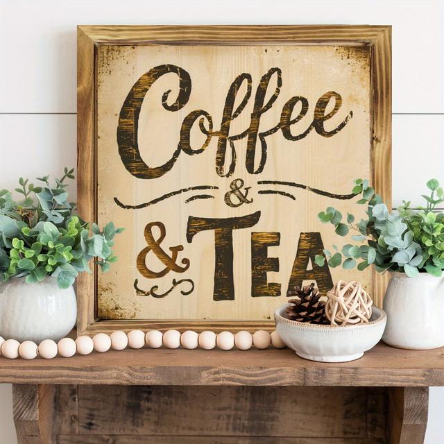 TEMU 1 ชิ้น รูปแบบต้นไม้แบบฟาร์มโฮม - "คอฟฟี่และชา" ดีไซน์พร้อมกรอบวินเทจ ขนาด 8x8 นิ้ว เหมาะสำหรับบ้าน ห้องเข้า ห้องนั่งเล่น ห้องนอน และของขวัญต้อนรับ | รูปแบบต้นไม้ | กรอบตกแต่ง, อุปกรณ์เลี้ยงชา