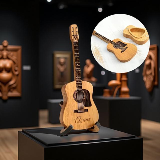 TEMU Anpassad Gitarrplektrum Minnesbox Set, Personliga Träplektrum med Mini Fodral, En Omtänksam Gåva för Gitarrälskare, och Familj