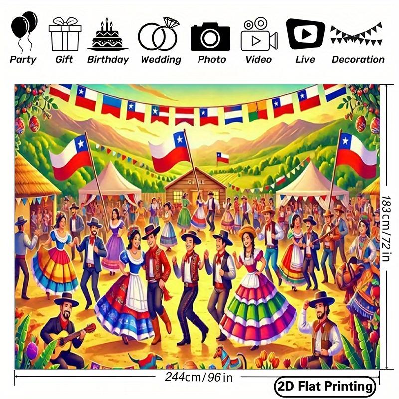 TEMU Pancarta Plana 2D, Pancarta Plana 2D con Tema del Día de Chile - Adecuada para Bodas, , Patrones Vibrantes, Fondos Duraderos, Decoración de Fiestas, Plana 2D