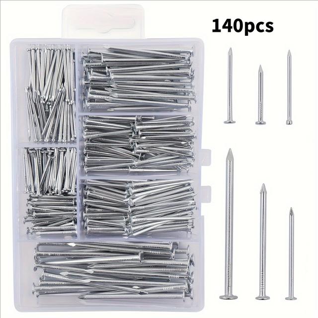 TEMU 140 Different Models Of Hardware Nails, Wall Nails, 6 Sizes, Suitable For Woodworking, Home Decoration, Construction Sites, And .