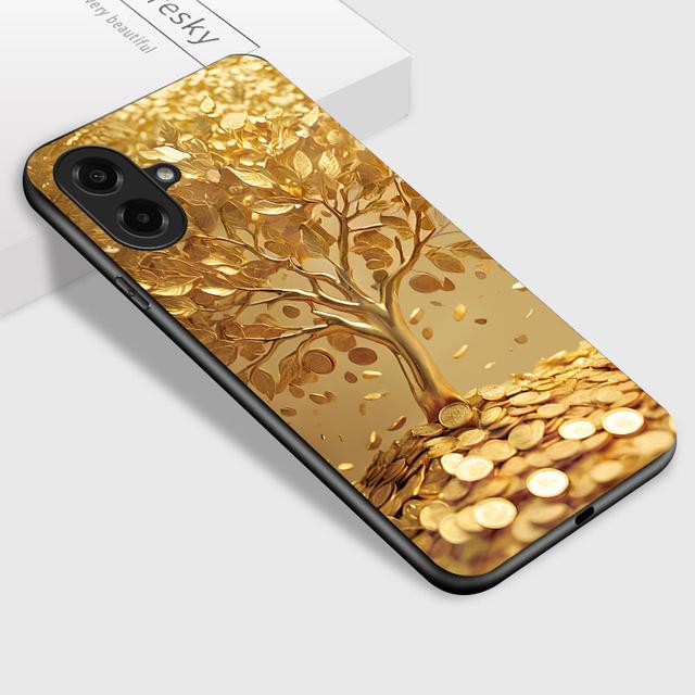 TEMU Funda para for Samsung Galaxy A07: Estilo Lujoso con de Árbol de Monedas Doradas, Cubierta Trasera de Vidrio Brillante para de Suerte