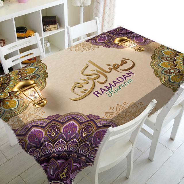 TEMU Elegant Ramadan Kareem Tablecloth - Rectangular Polyester, Perfect For Eid Celebrations & Home Decor