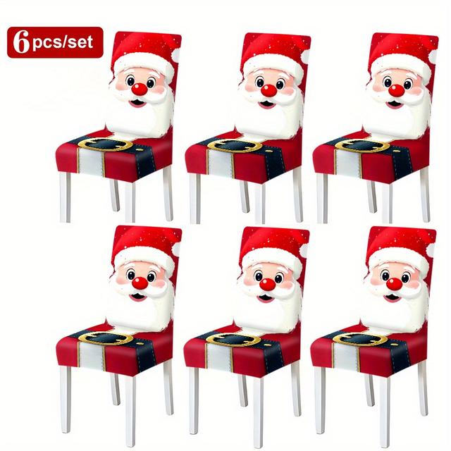 TEMU 2/4/6pcs Christmas Print Chair Covers Holiday Atmosphere Decoration Full Set Dining Table And Chair Covers One-piece Home Stool Cover