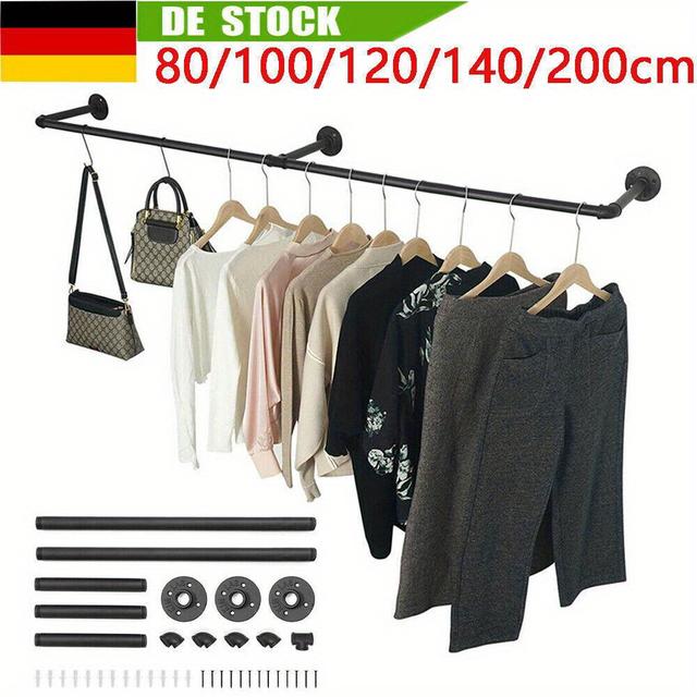 TEMU Varão para Roupas 80/ 100/ 120/ 140/ 200cm Varão de Casacos Reforçado Cabide Industrial de Parede