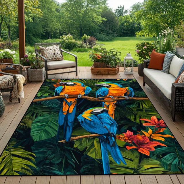 TEMU 1 Tapete Grande de da HKStorage - Pelúcia Macia Retangular Adequado para , Quarto - Tema de Durável com Papagaios e Folhagens - Cuidado de Lavar à Mão, de Tamanho Jumbo