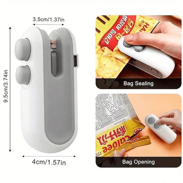 TEMU 1pc Portable Bag Sealer, Automatic Plastic Snack Bag Sealing Tool, Usb Rechargeable 150mah Lithium Battery, Hand Press Magnetic Seal For Home Use