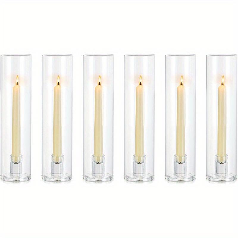 TEMU Glass Pointed Candlestick - Tall Plus Size + Glossy Glass Cover - Transparent - 30cm - 1 Set, 10 Pack