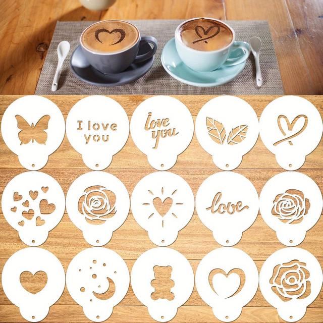 TEMU Stencils For Latte Art On Coffee, Decorating Drinks Like Cappuccinos, Hot Chocolate, And Even Oatmeal Cupcakes, For Valentine's Day.