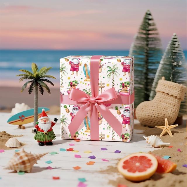 TEMU Holiday Decorations, Halloween Items, Thanksgiving, , Fall Season, 58 By 23 Inches, Gift Wrap, Tropical-themed Christmas Wrapping Paper, Santa Vibes Wrap For Family Crafts And Stocking Stuffers.