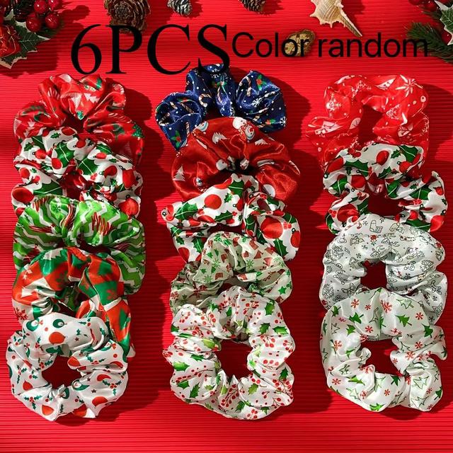 TEMU Christmas-themed Hair Scrunchies | Fabric Elastic Bands With Cartoon & Animal Prints | High-, Breathable & Soft | Festive Holiday Accessories For Women And Teens, Christmas Hair Accessories