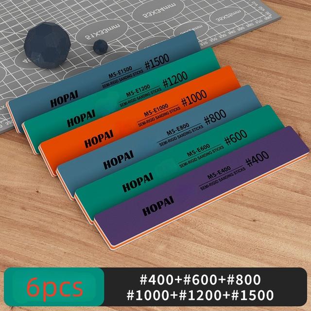 TEMU 6-teiliges Set #400/#600/#800/#1000/#1200/#1500 Halbhart-Schleifpapierstäbe, 4 mm Dicke, Nass-/Trockenbenutzung, Kunststoff-Polierstangen für DIY-Enthusiasten