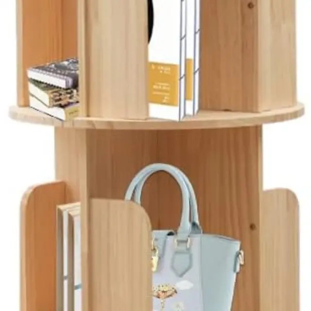 TEMU Estante Rotativa de 76 polegadas Prateleiras, de Madeira Maciça, para Organizar Livros em Qualquer , Casa, Escritório ou Sala de Estudo