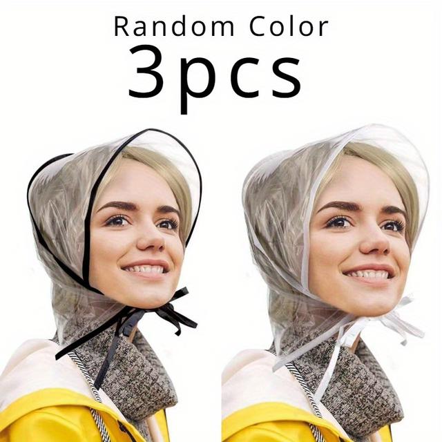 TEMU 3 piezas, Gorro de lluvia con visera para , Toalla de lluvia transparente, Negro/
