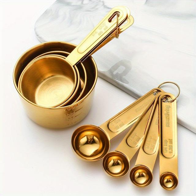 TEMU 8pcs Golden Measuring Cup And Spoon Set
