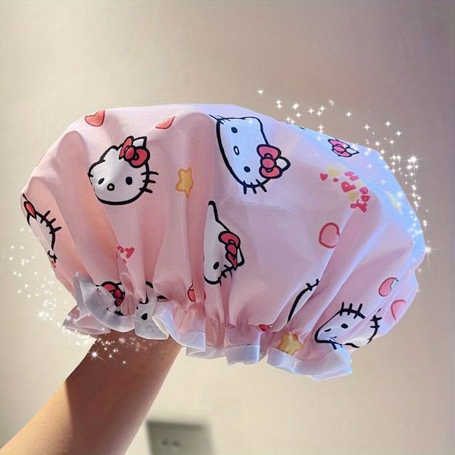 TEMU Sanrio Lo Tiene.1 Gorro de Ducha Sanrio Hello Kitty - Diseño de Capa Engrosada de Calidad, de Amor y Estrellas de Dibujos Animados, Gorro de Ducha para Mujeres