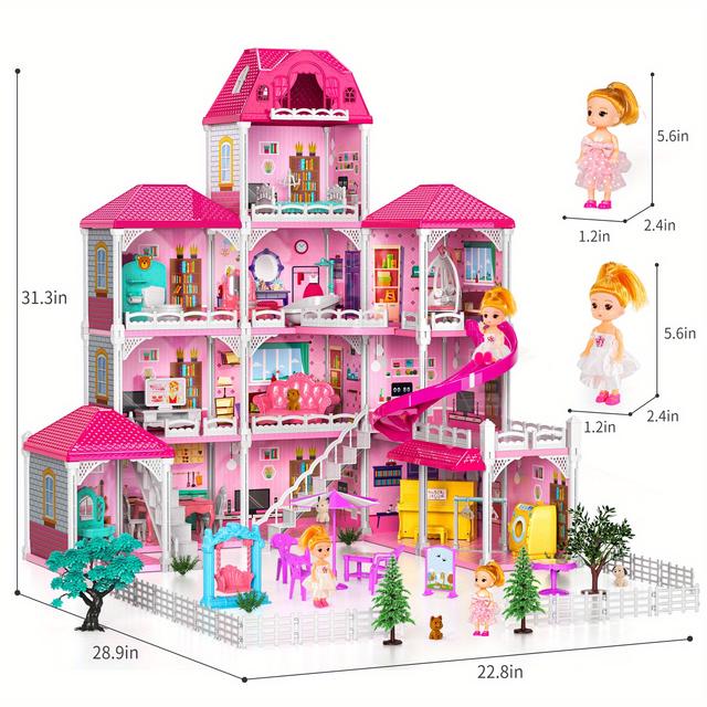 TEMU A Dollhouse Featuring 12 Rooms, Complete With And Slide Additions, Designed As A Villa Playset For Girls, Perfect As A Gift For Children Aged 3 To 8 Years And Older