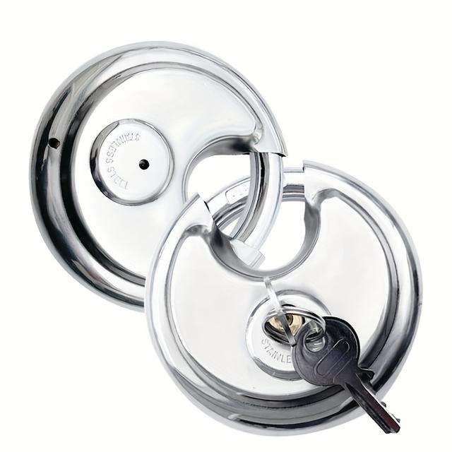 TEMU Круглий навісний з нержавіючої сталі з двома ключами, підходить для блокування складів, причепів та воріт - не потребує електрики чи батарейок