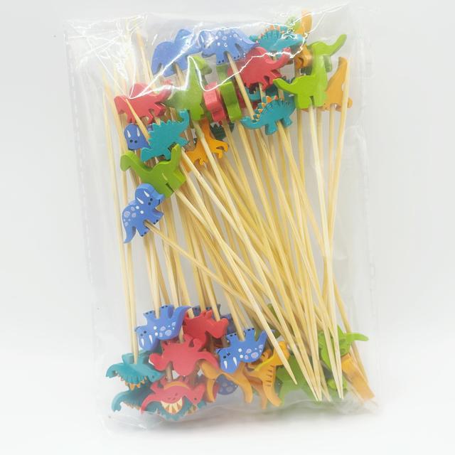 TEMU Dinosaur Picks Dino Appetizers Picks Dino Party Toothpicks Bamboo Food Cupcake Toppers For Birthday Party Shower Drink Cake Decoration 50