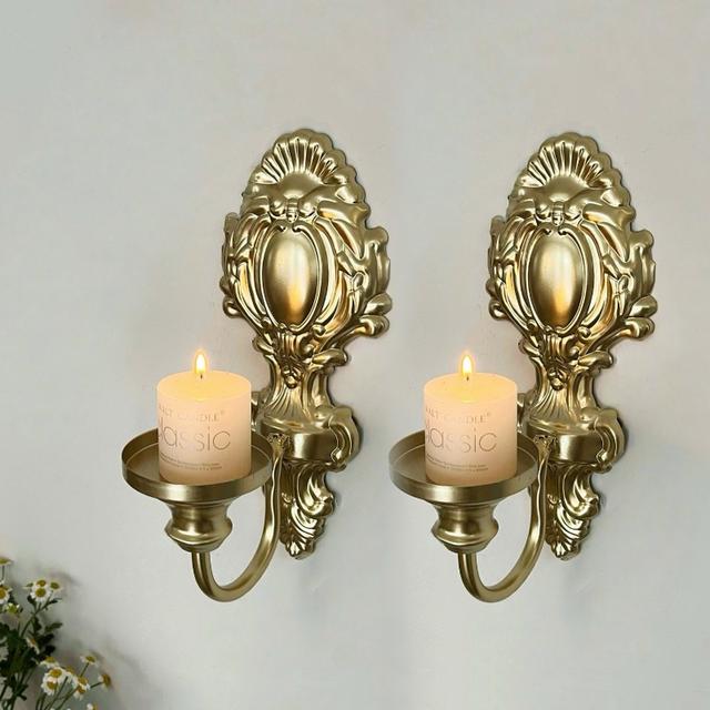 TEMU Set Of 2 Elegant Metal Wall Candle Holders - Living Rooms, Fireplaces, Weddings, And Farmhouse Decor - Versatile Holiday Decorations For Christmas, Halloween, Easter, And More