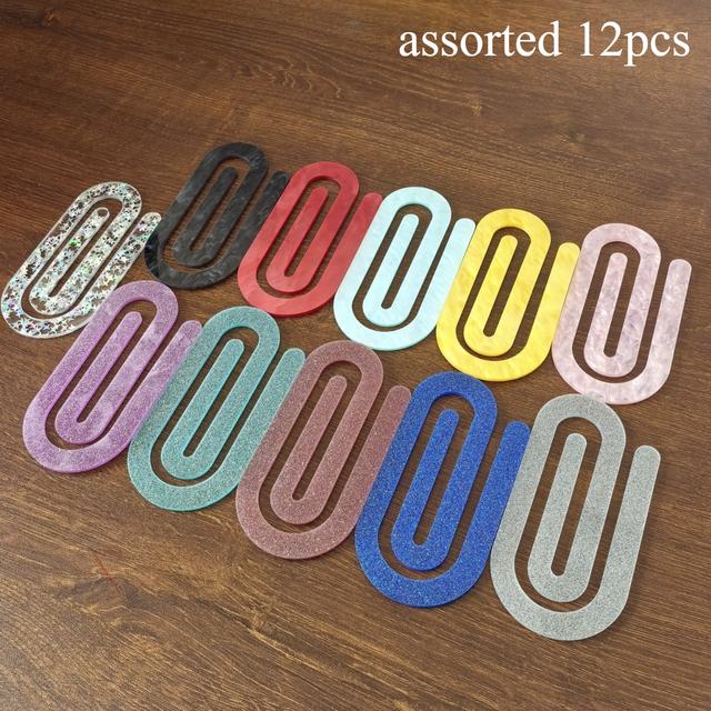TEMU Set Of 12 Corrugated Acrylic Paper Clips Suitable For Books, Notes, Files, Card Holders, Seals, And Bookmarks