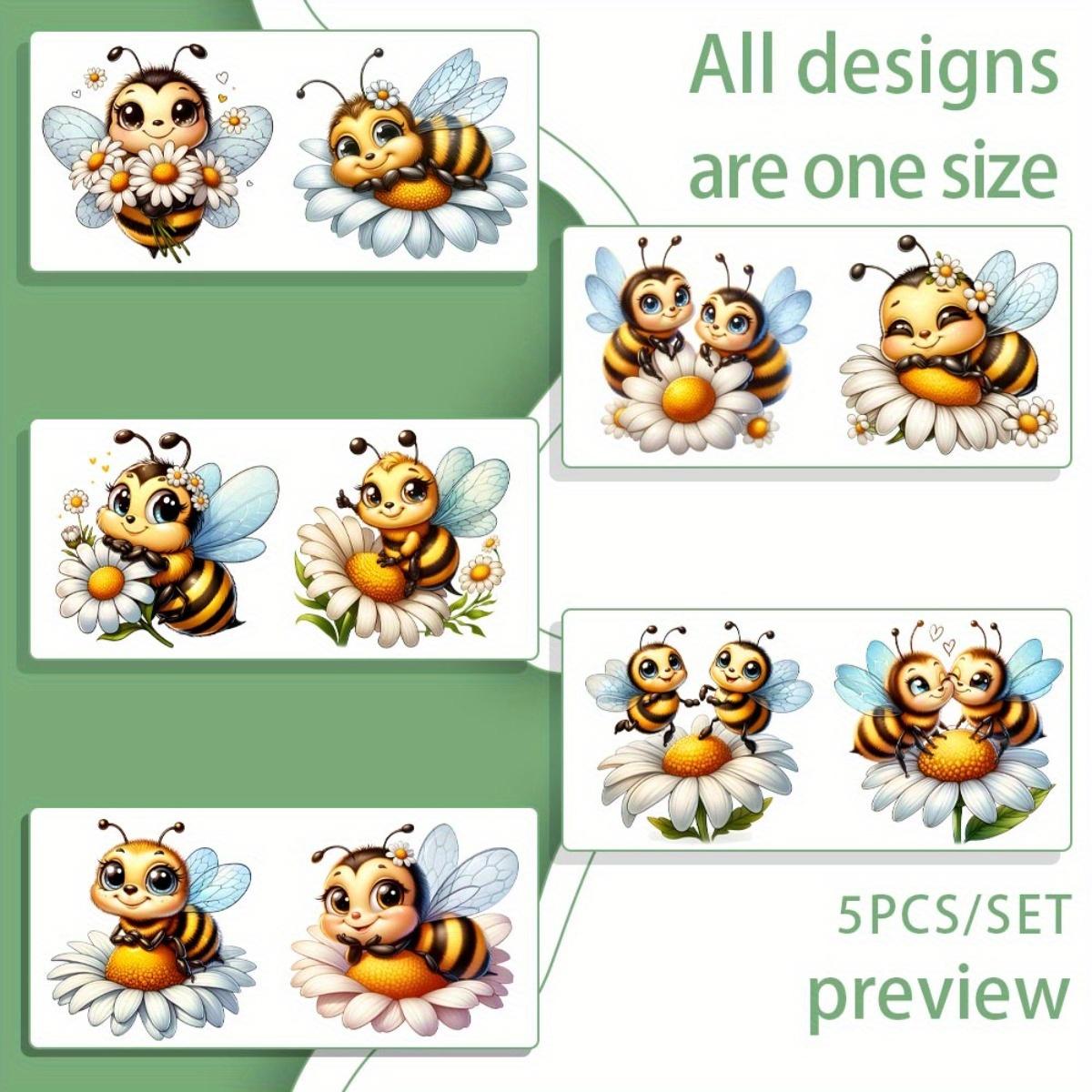 TEMU Juego de 5 frascos de vidrio Daisy Bee de 16 oz con envoltura de papel decorativo para transferencias de calidad UV DTF.