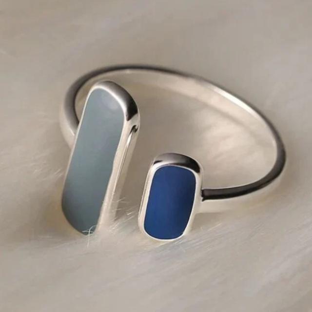 TEMU Adjustable Ring With Grey-blue Enamel & Irregular Design - K Opening For , Minimalist Casual & Party Gift, Elegant Wear