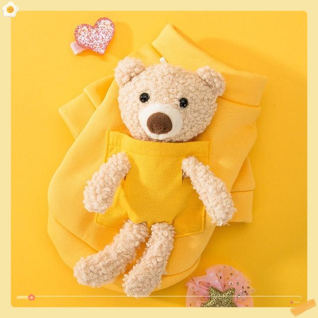 TEMU シングルピースセットとツーピースセット、秋冬用薄手猫セーター、青猫・子猫・成猫向け、暖かいキャラクターベア柄、二本足ペットドッグ服、ベアの背面にぬいぐるみデザイン、ぬいぐるみ猫向け