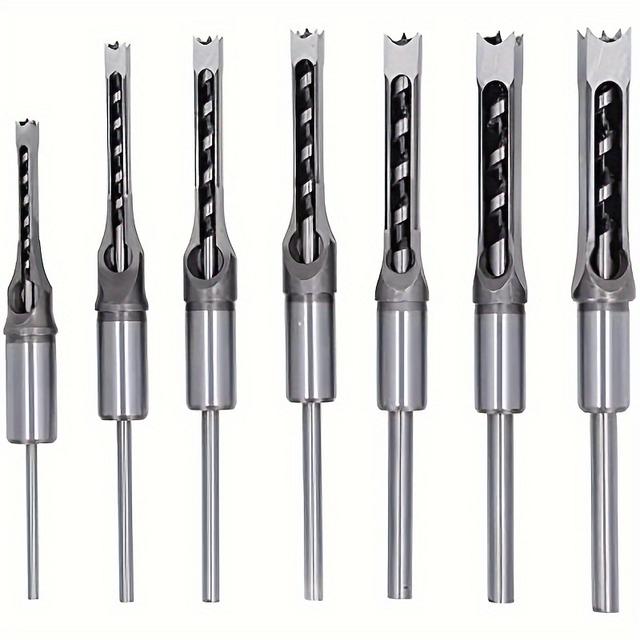 TEMU 7pcs Square Hole Mortise Chisel Drill Bit Set, Steel Woodworking Boring Drill Bits For Mortising Machines And Drill Press Attachments