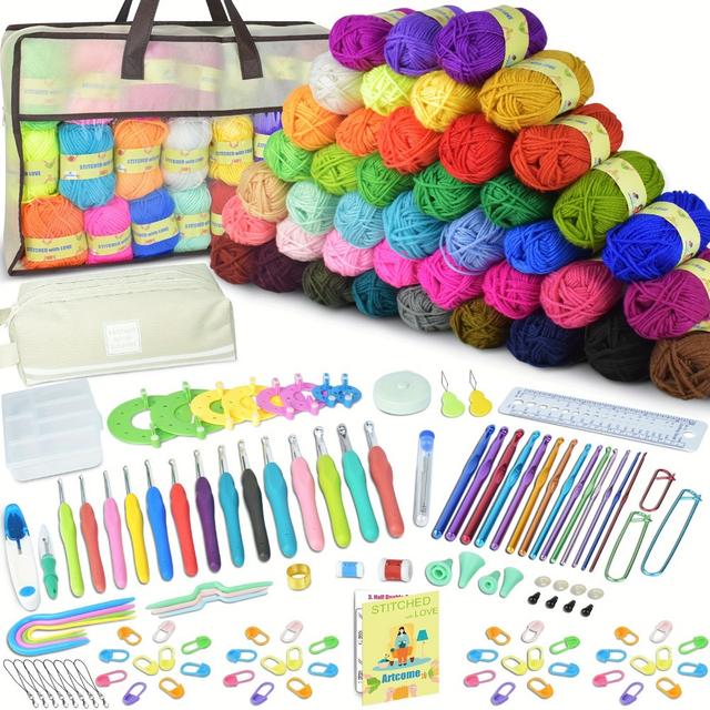 TEMU 169 piezas Kit de ganchillo , suministros de manualidades todas las , principiantes y experimentados, y , proyectos de bricolaje y regalos, surtidos (, negro, , limón, , , azul, , , , )