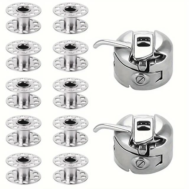 TEMU 2 Bobbin Cases With 10 Sewing Machine Metal Bobbins, Suitable For Singer Brother Household Sewing Machine Sewing Accessories