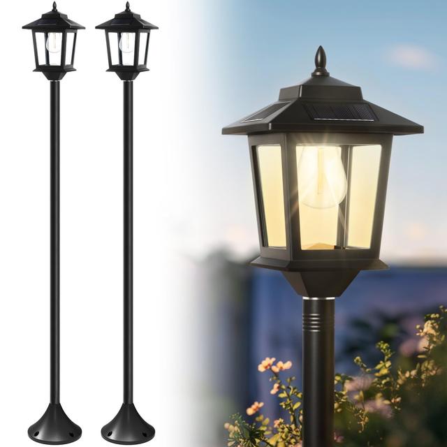 TEMU Set Of 2 Solar Lamp Posts, Suitable For Outdoor Use, Waterproof, Ideal For Patios, A Warm White Light