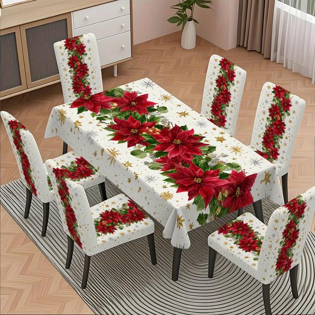 TEMU 5pcs/ 7pcs A Pattern Of A Black And White Football Field- Tablecloth And Stretch Chair Covers Set, Washable Use For Home Decor, Parties, Indoor Or Outdoor