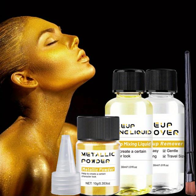 TEMU مجموعة طلاء الوجه والجسم باللون المعدني، مع سائل خلط ومزيل مكياج، مسحوق تلوين لامع بتدرج الألوان، مكياج هالوين للتمتع بالتأثيرات الخاصة، للمسرح، التظاهر بالشخصية، الحرف اليدوية
