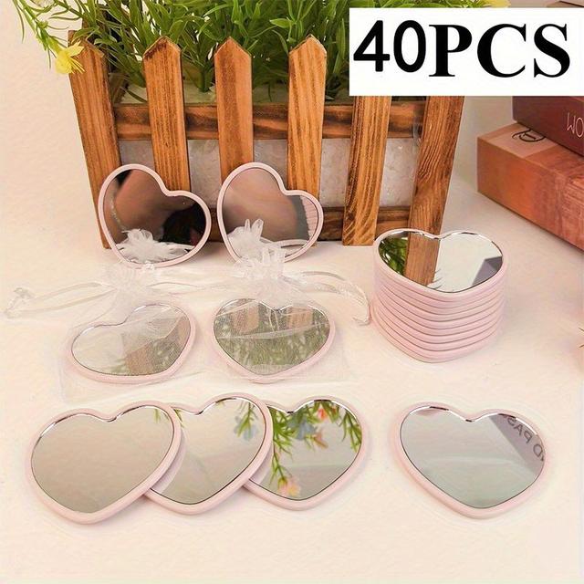 TEMU 20/40개 하트형 휴대용 거울 - 핑크, 화이트, 블랙 디자인과 리본 장식, 여행·홈데코·선물에 적합한 컴팩트 & 가벼운 (20/40pcs), 벽걸이 거울, DIY 세트, 광택 마감