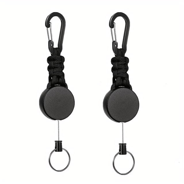 TEMU 2D Flach, 2er-Pack Rucksack Schlüsselanhänger mit Taillenclip und Einfacher Zug-Feder-Schnalle Schwarz für Outdoor Automatische Rückziehklammer