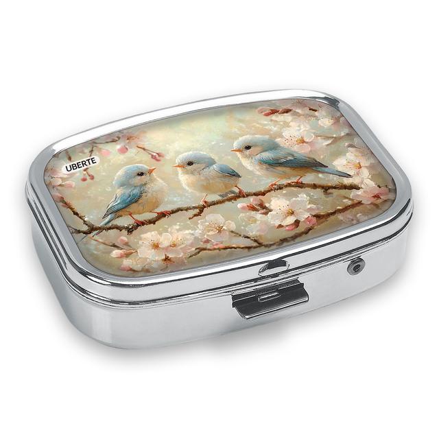 TEMU 1pc Uberte Adorable For Blue Bird & Cherry Metal Medicine Box - Compact, Portable Travel Case With Vibrant , Ideal For Pocket Or Wallet, Unique Gift