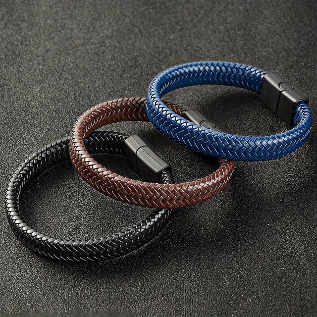 TEMU Conjunto de 3 Pulseiras em Couro Sintético Trançado para Homens e Mulheres, Azul - Adequadas para Trajes Casuais e Presente