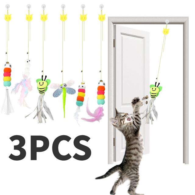 TEMU 3pcs Door/wall-mounted Cat Toys With Bells - Tear-resistant Chew-proof Hunting Toys Suitable For Indoor/outdoor Cats, Durable Plastic For Door Hanging, Stimulates Hunting (no Batteries)