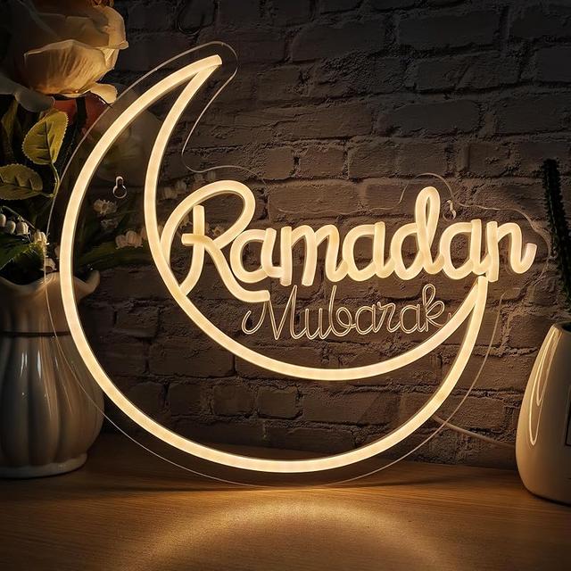 TEMU لوحة نيون "رحمك رمضان"، ديكور جداري إسلامي LED على شكل قمر، يعمل بضوء نيون قابل للتعديل، مناسب لتزيين غرفة النوم في المنزل، هدية رمضان مثالية للأطفال والنساء