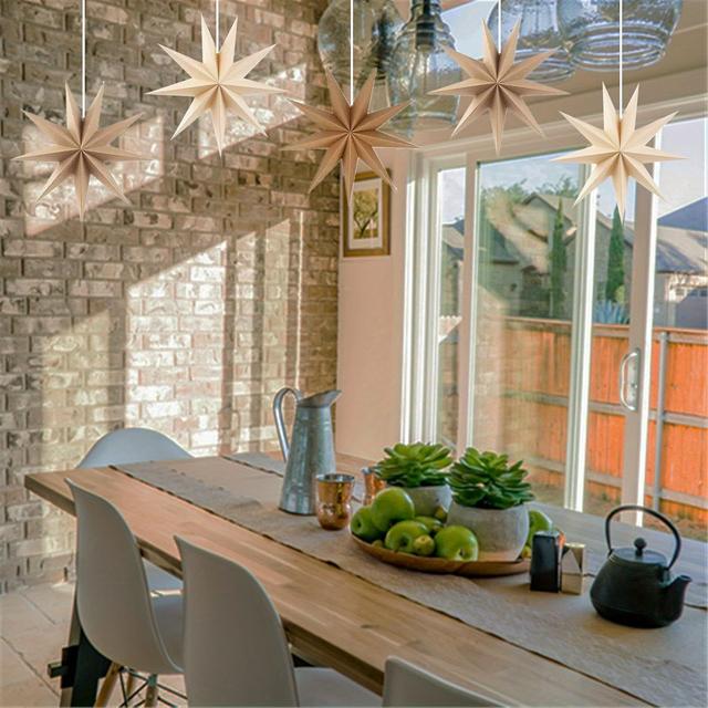 TEMU 1 Set 5pcs Brown Paper Star Lanterns Hanging Khaki Stars Christmas Party Decorations Hanging Beige Lampshade Wedding Birthday Home Party Decorations