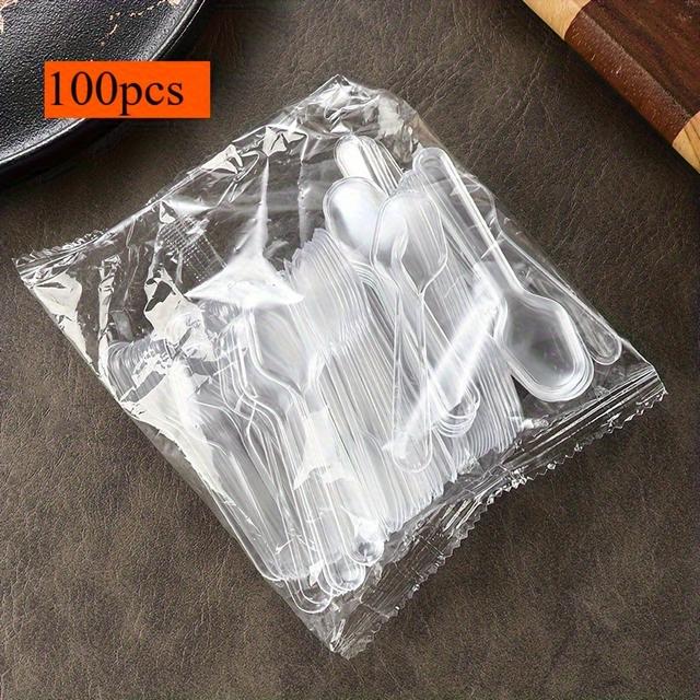 TEMU 100pcs Clear Plastic Dessert Spoons - Suitable For Cake, Ice Cream, And Jelly Serving At Parties, Durable And Hygienic With , Ideal For Weddings, Birthdays, And Takeout Events