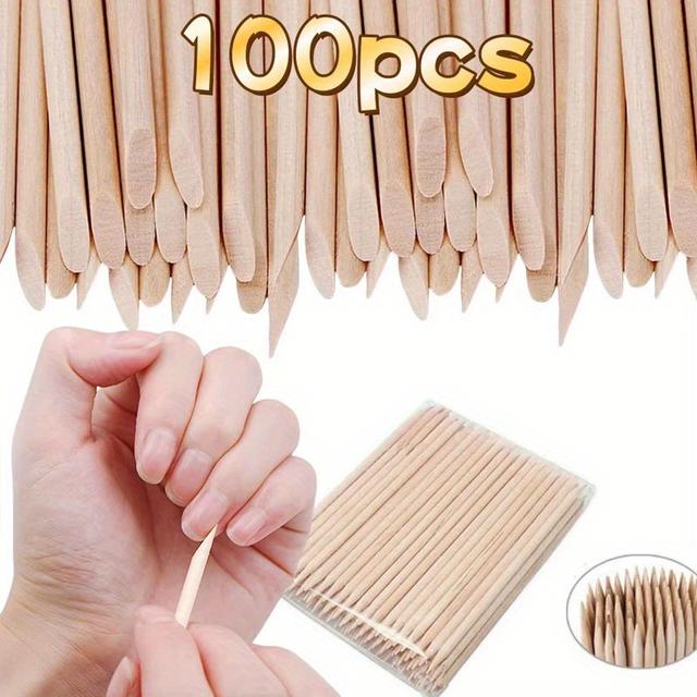 TEMU 100pcs Nail Pushers - Cuticle Removal Sticks For Nail Polish And Pedicure, Ideal For Rhinestone Embellishments And Care Tasks, Nail Art Supplies