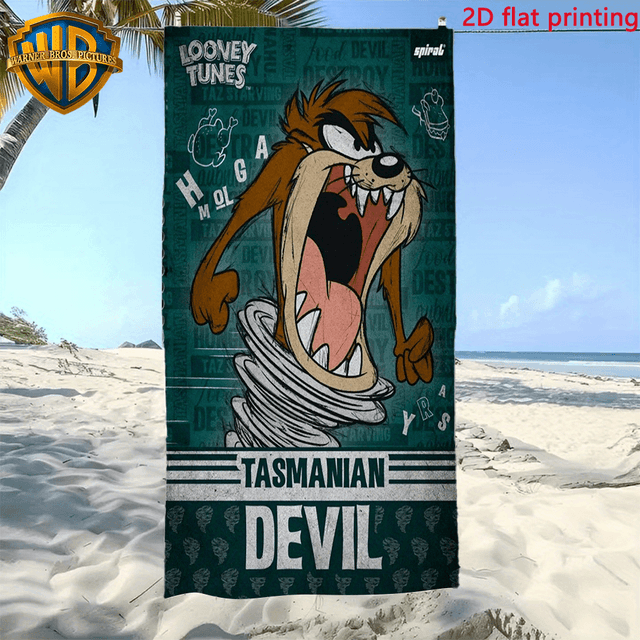 TEMU 1pc Tasmanian Devil Beach Towel - Super Soft, Quick Dry Microfiber, Lightweight & Sun Protective - Vibrant Cartoon Design For Swimming, Gym, Yoga & Travel, Beach