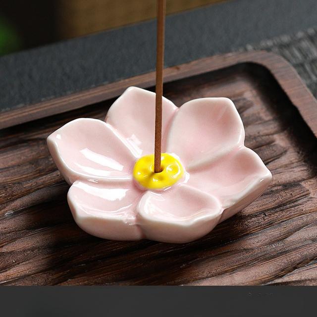 TEMU Ceramic Flower Incense Holder, Handcrafted Flower Incense Stick Holder, Home Scented Handmade Flower, Cherry Ornament, Zen Garden Decoration, A Atmosphere, Suitable For Meditation And Relaxation
