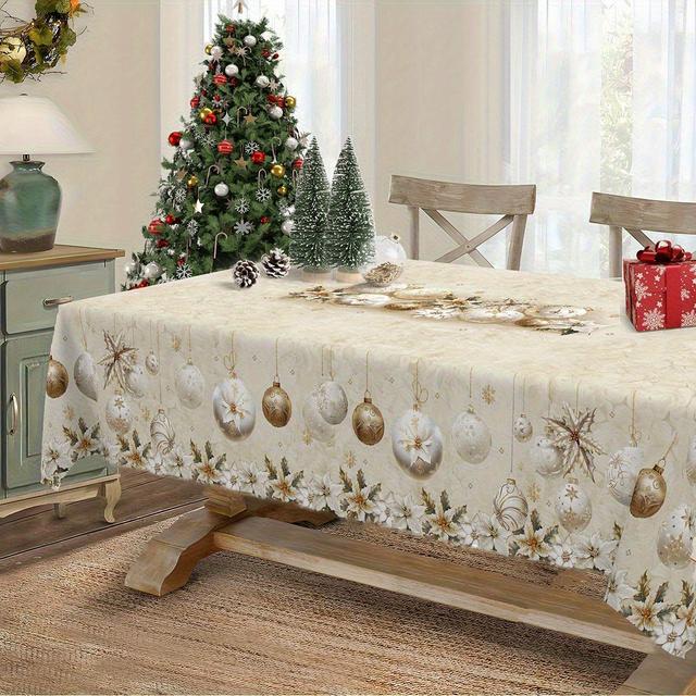 TEMU A White And Golden Christmas Tablecloth Featuring Festive Designs, Perfect For Christmas And Winter Decor, A Great Gift For , Ideal For Indoor And Outdoor Parties And Home Decoration