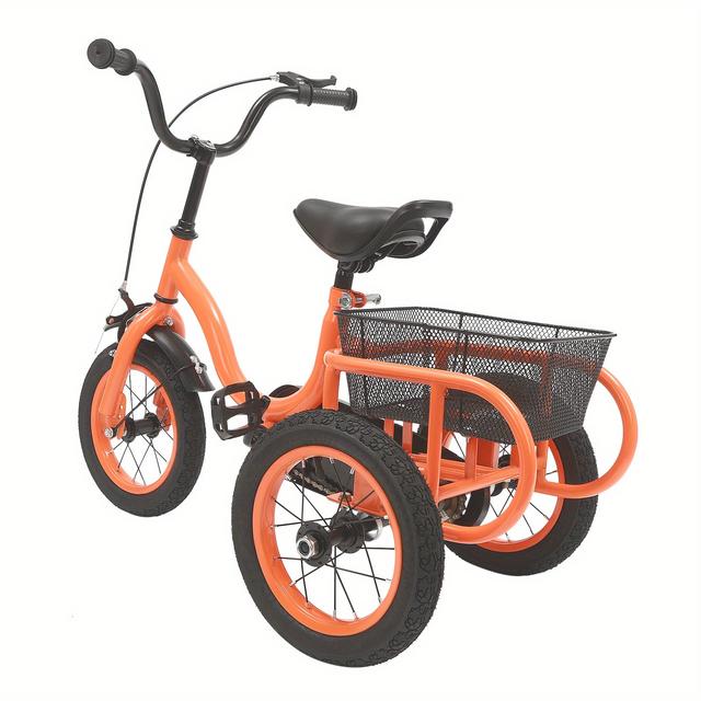 TEMU Triciclo de 12 pulgadas (Motocicleta) con Cesta ( No Adulto) - Rueda Simple , Asiento y Manillar Ajustables, Neumáticos Amortiguadores, Freno Delantero, Regalo Ideal