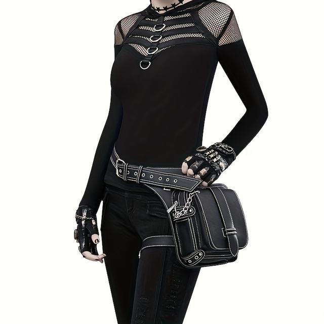 TEMU 【男女兼用】ゴシックパンク スチームパンク クロスボディ ウエストバッグ 調節可能なストラップ付き - 軽量開閉式 チェーン金具 コンサート、パーティー、普段使いに最適