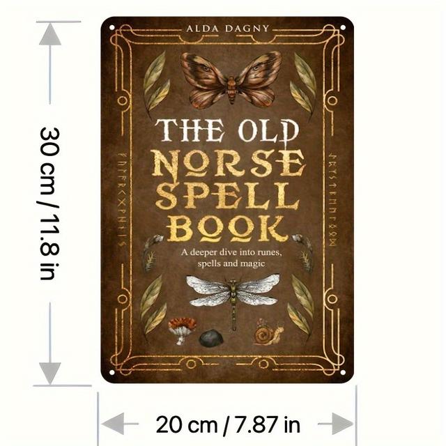 TEMU Vintage " Norse Spell Book" Metal Sign, Rustic Farmhouse Decor Distressed Finish, Ideal For Home, Bar, Room Decor, Unique Gift Idea